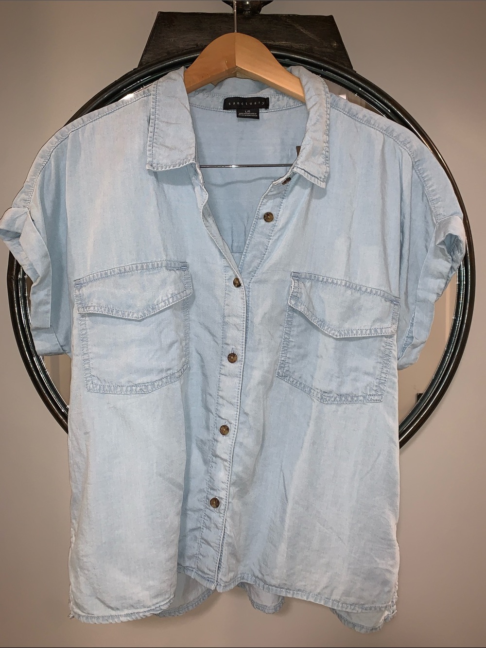 Sanctuary Light Blue Denim Short-Sleeve Button-Up Shirt -